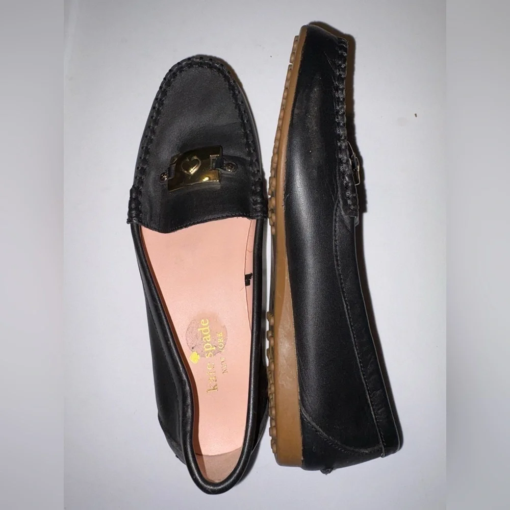 Kate Spade New York Black Carmen Loafers With Gold Design-Sz 6/36.5